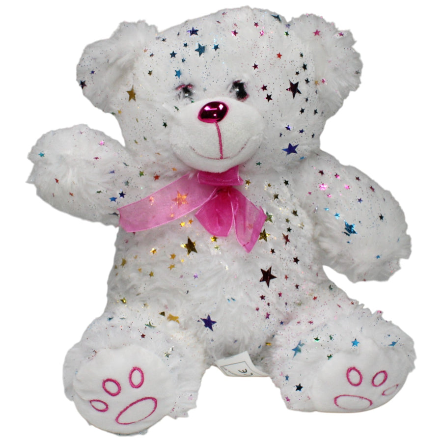 Weißer Teddy mit bunten Glitzersternen