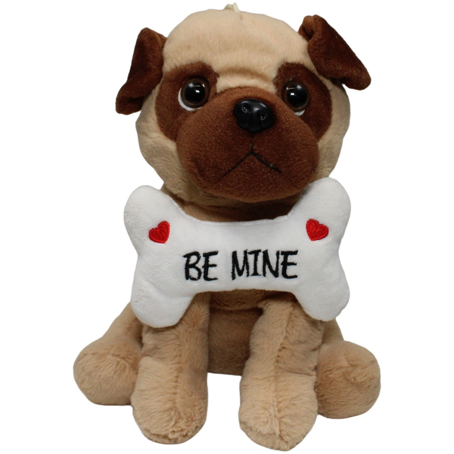Süßer Mops mit Knochen "BE MINE", hellbraun