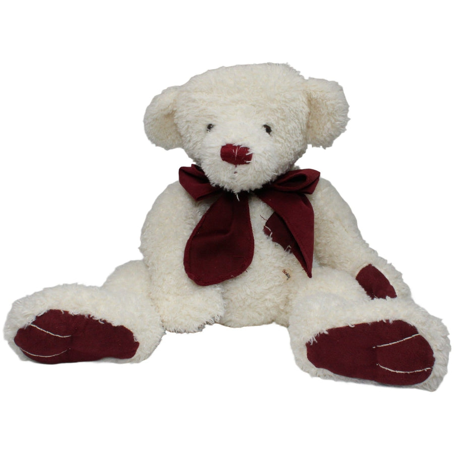 Weißer XL Teddy mit weinroter Schleife, sitzend