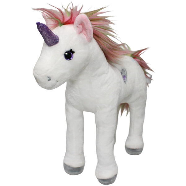 Weißes großes Einhorn Naya mit Regenbogenmähne von Ylvi