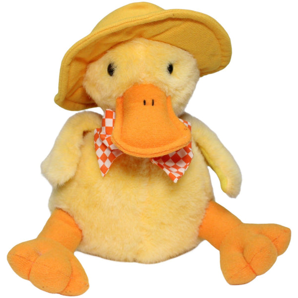 Gelbe Ente mit Regenhut, sitzend