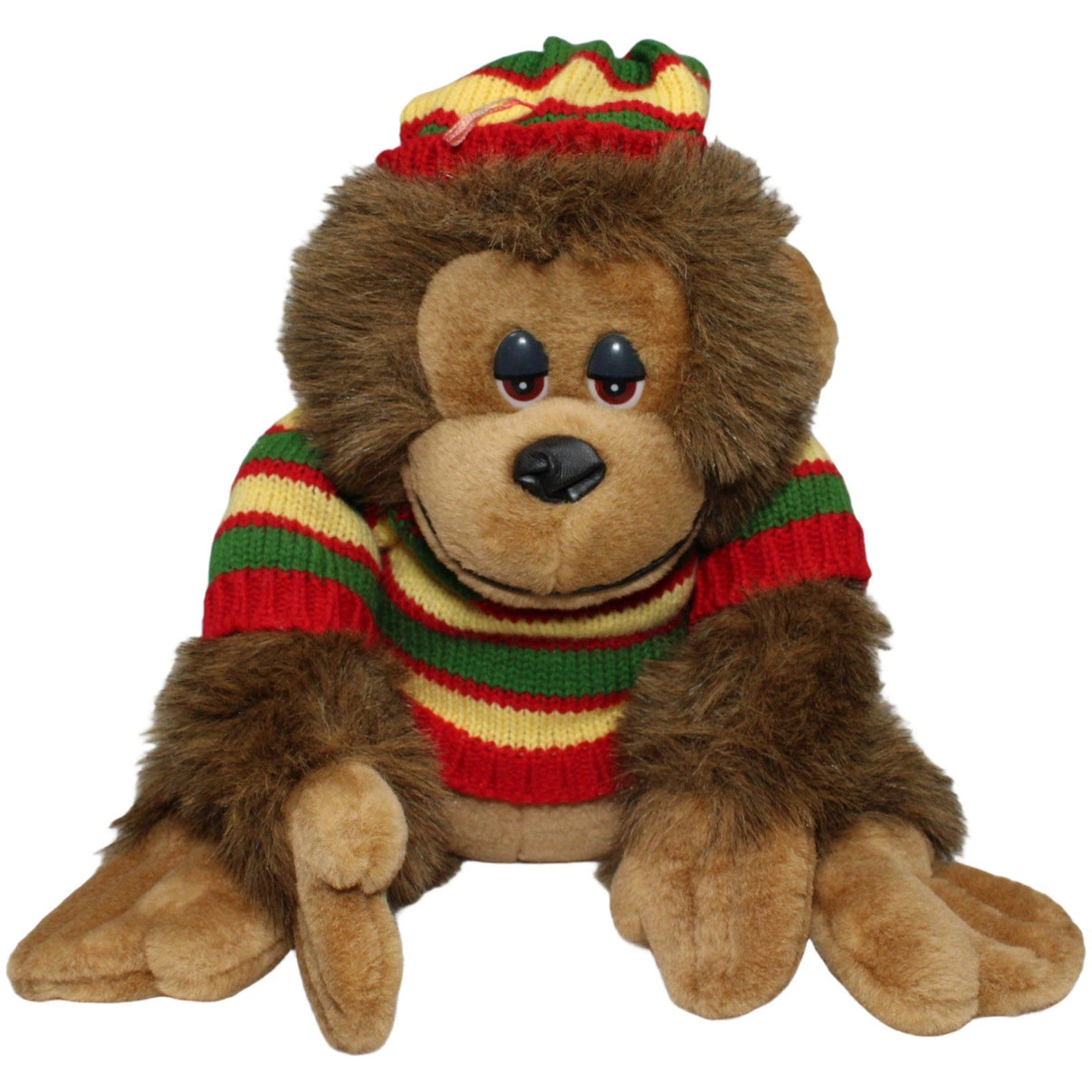 123000021976 Paul Import XL Affe mit gestreiftem Pullover und Bommel - Mütze Kuscheltier Kumpel Leo 40cm Affe Braun