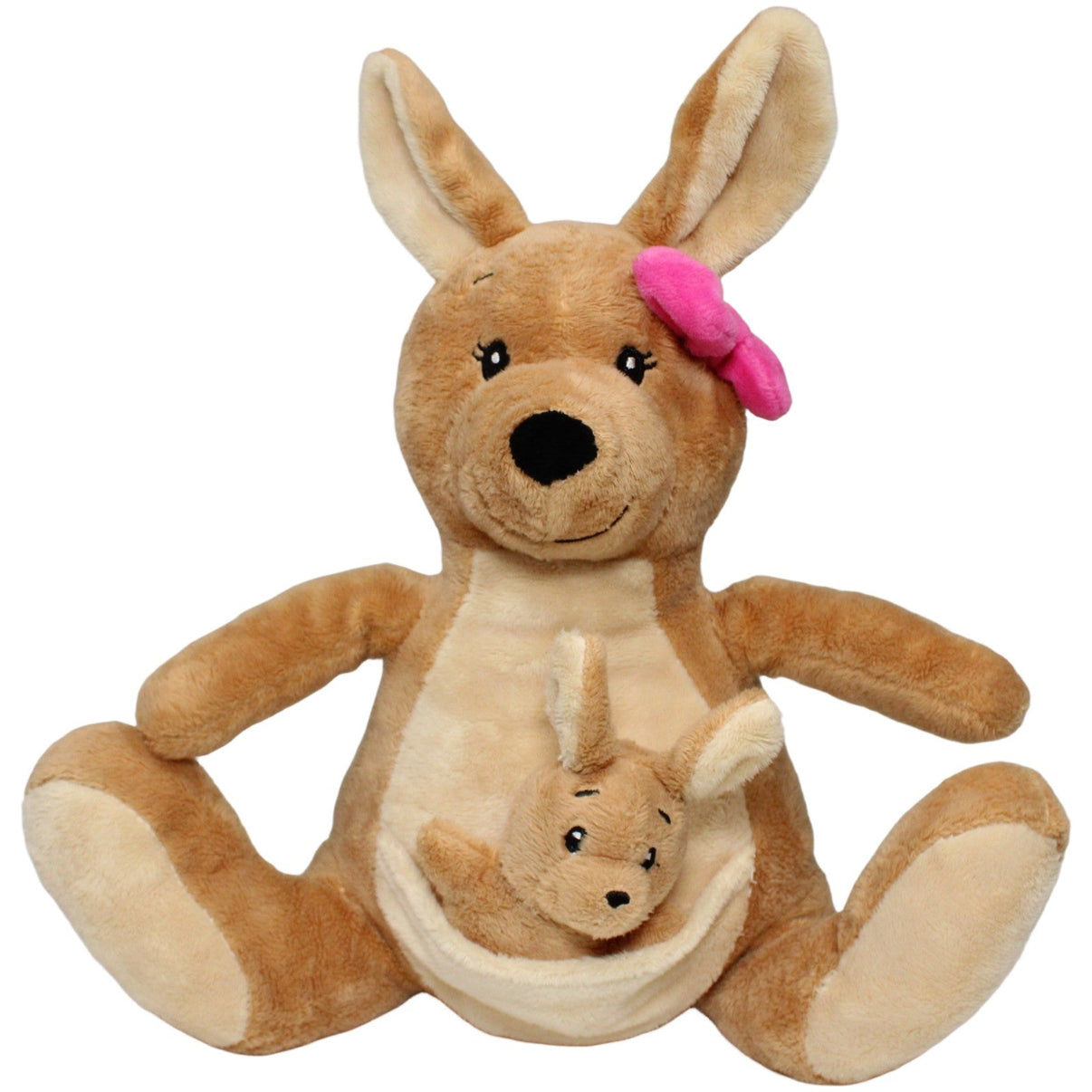 123000022044 TEDI Kuschelfreund, Känguru Mama mit Baby Kuscheltier Kumpel Leo 29cm Beige Braun