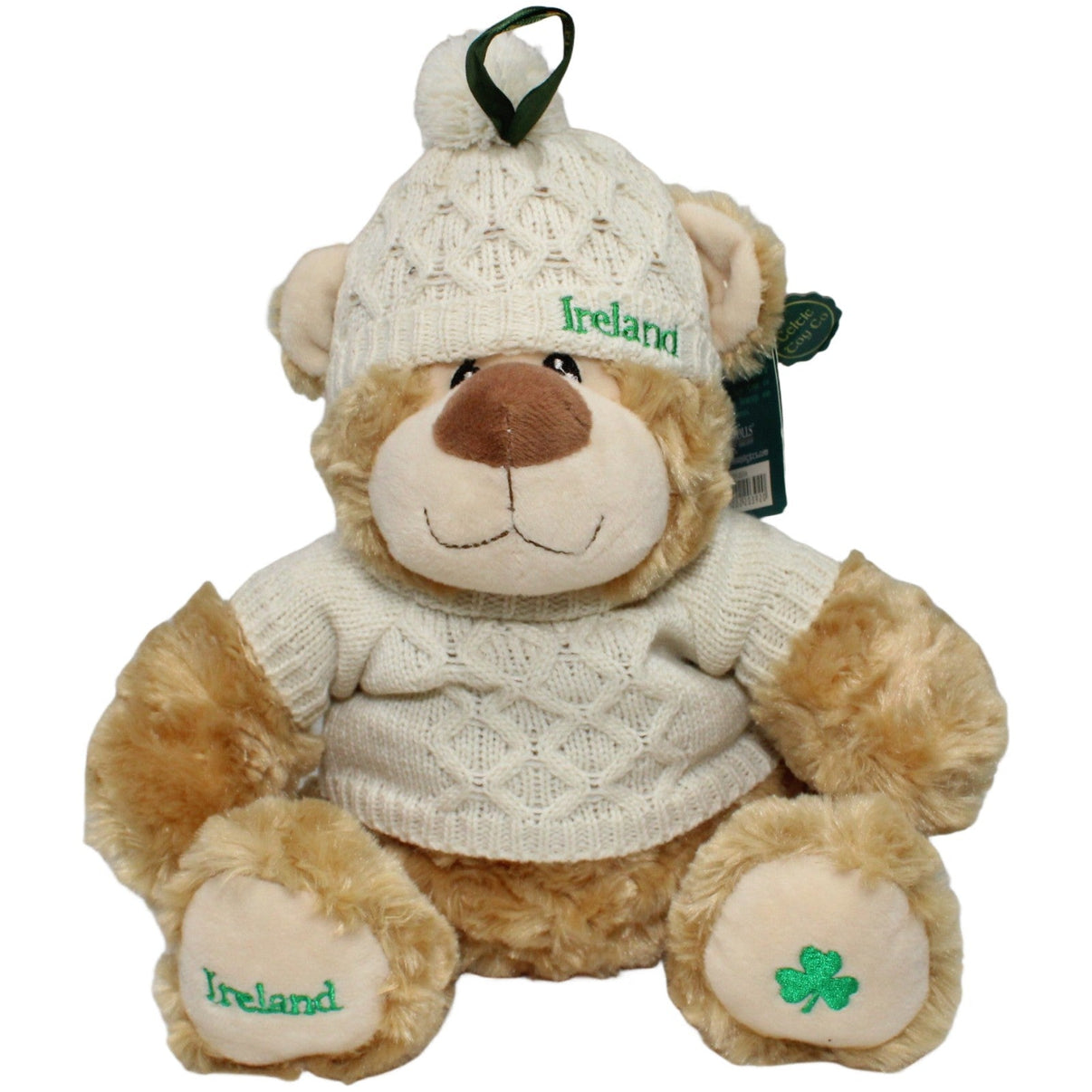 123000022229 Carrolls Irish Gifts Teddybär mit Mütze und Pullover "Ireland" Kuscheltier Kumpel Leo 35cm Beige Braun
