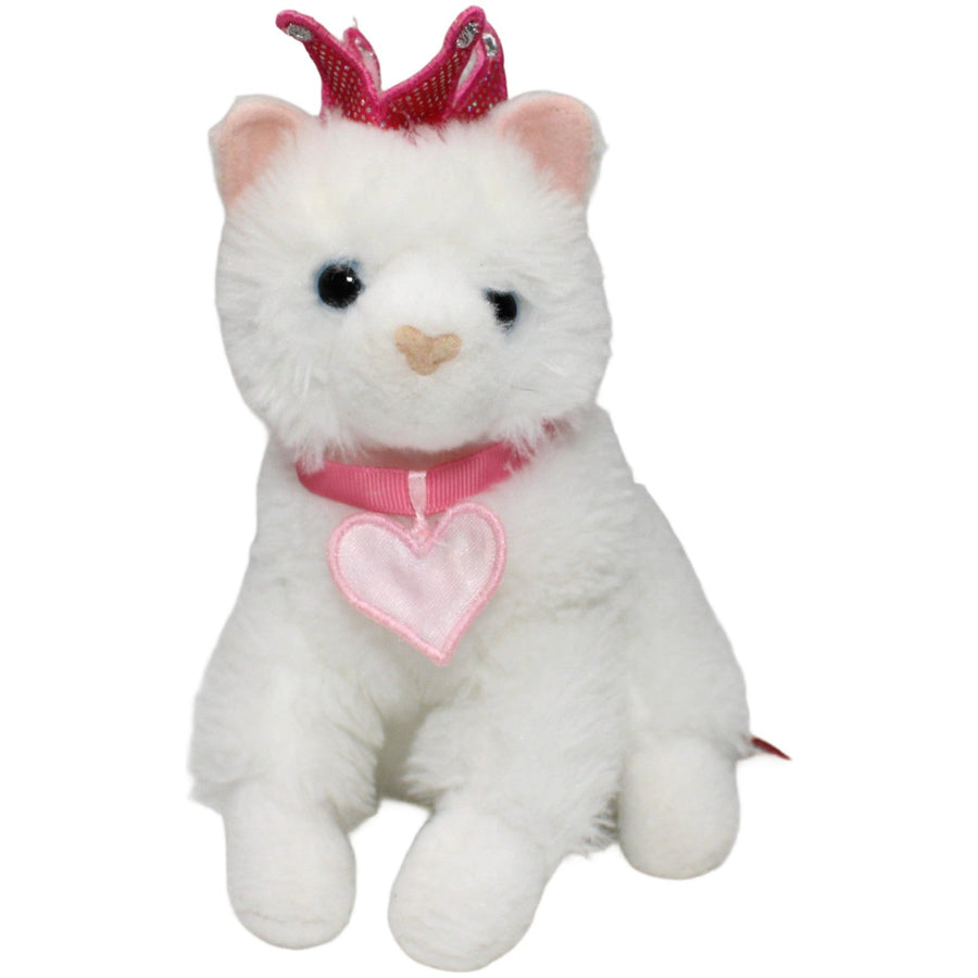 Weiße Katze mit pinker Krone und Herz-Halsband