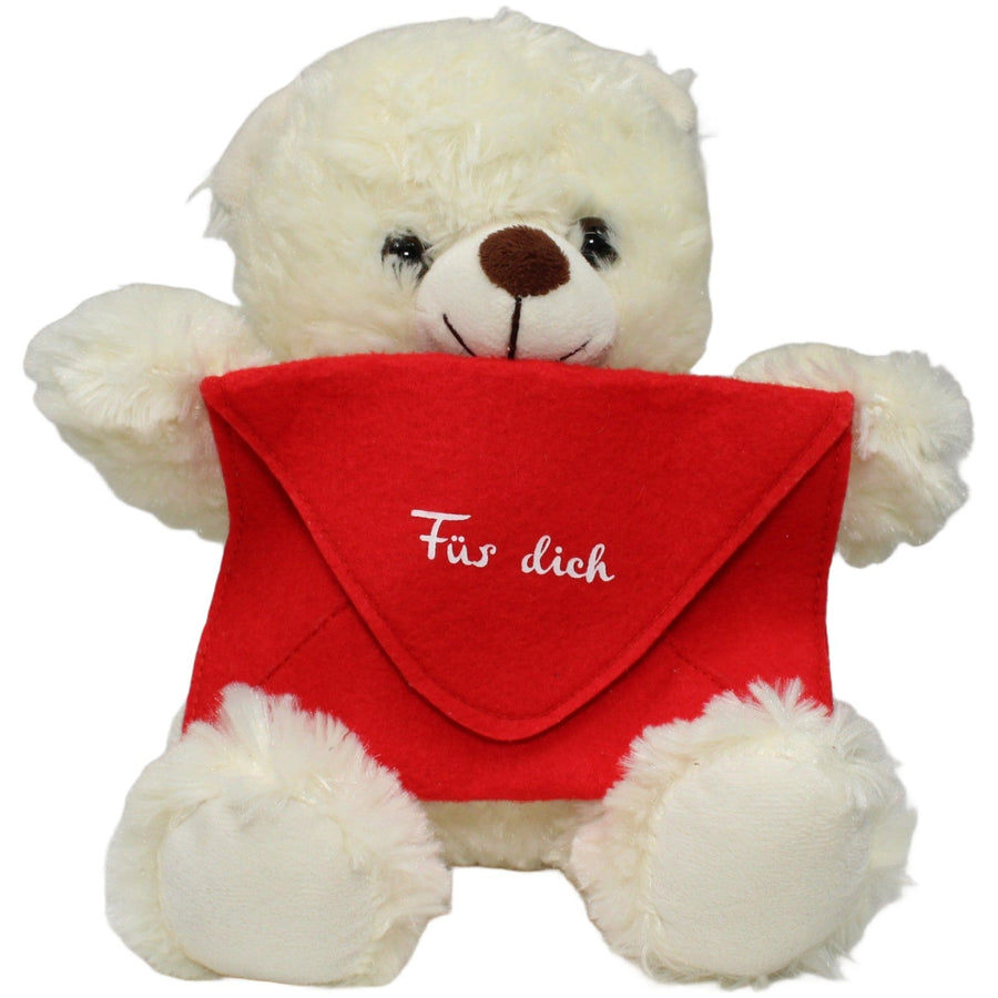 Weißer Teddybär mit leerem Briefumschlag