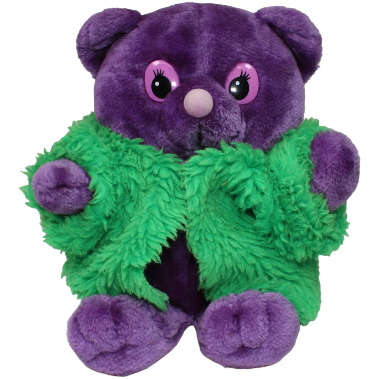 123000022431 Woodland Bear Süßer lila Bär mit grüner Jacke Kuscheltier Kumpel Leo 30cm _Vintage_ Bär