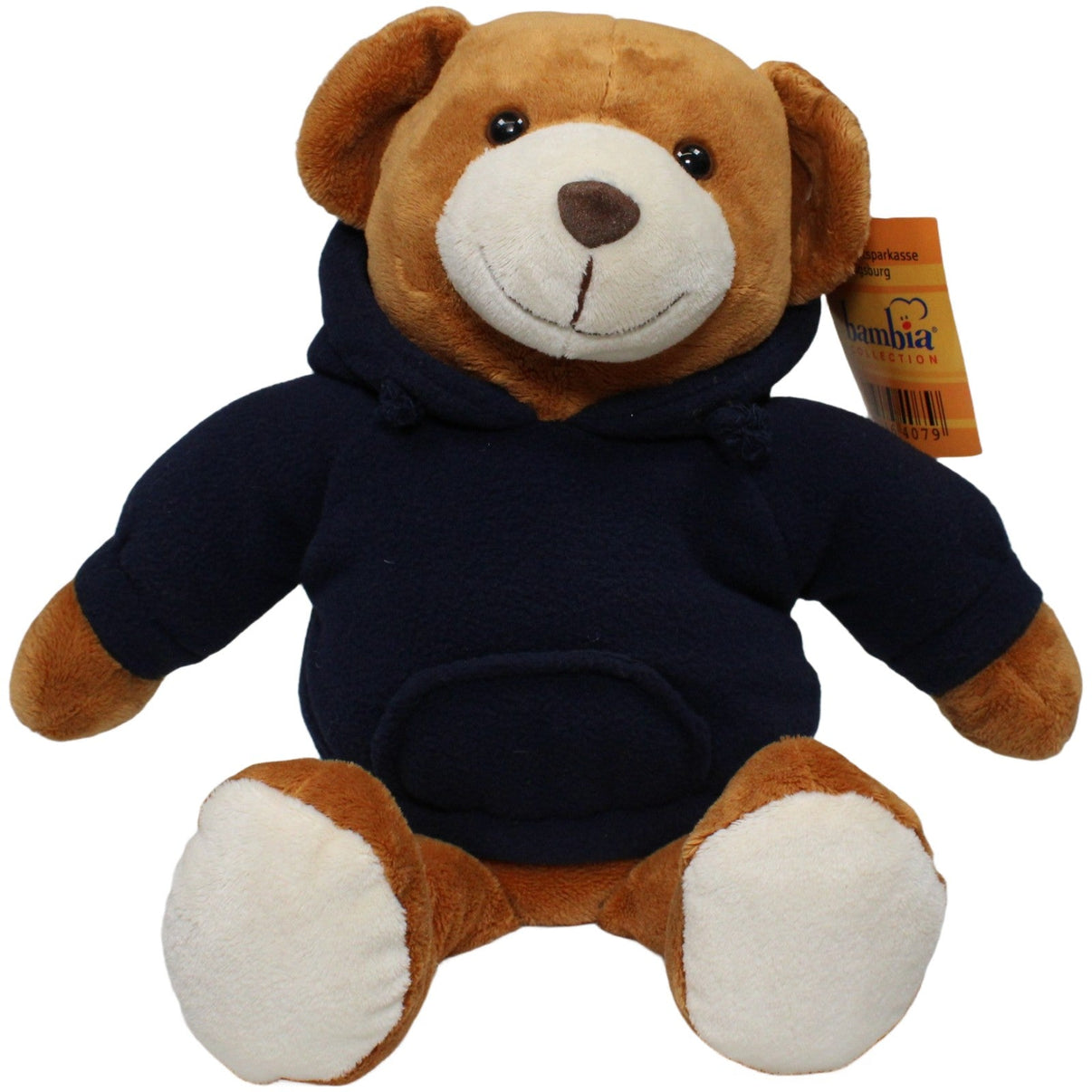 123000022803 Bambia Teddybär mit Hoodie Ganzkörper - Handpuppe Kumpel Leo 35cm Beige Blau