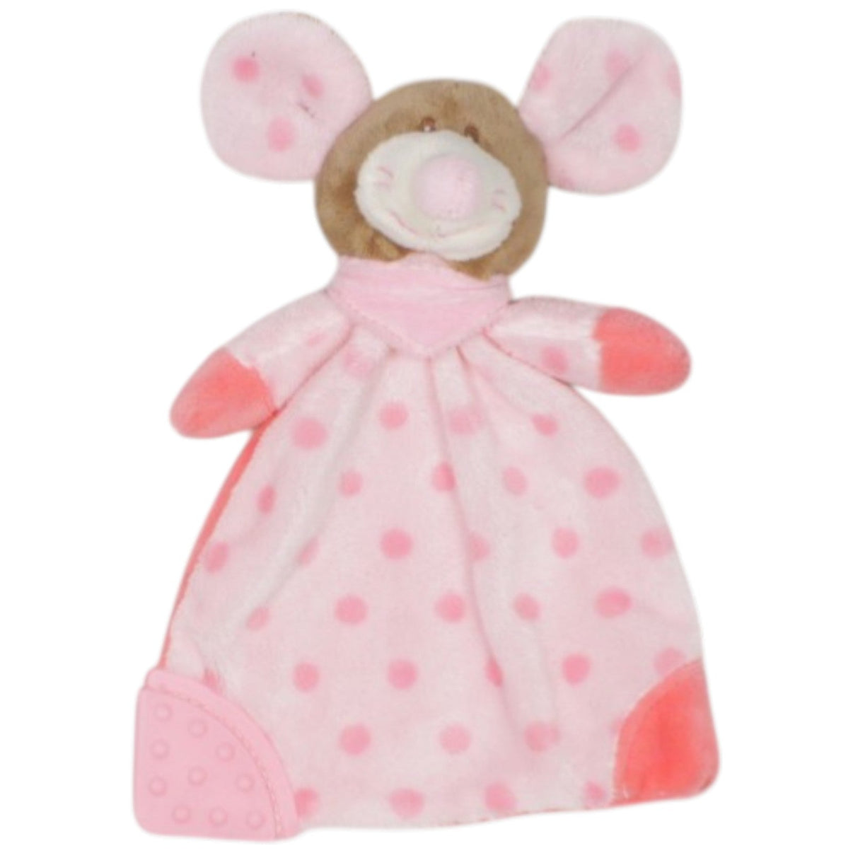 123000023094 Ergee (KiK) Rosa Maus, gepunktet Schmusetuch mit Beißring Kumpel Leo 15cm 20cm Braun