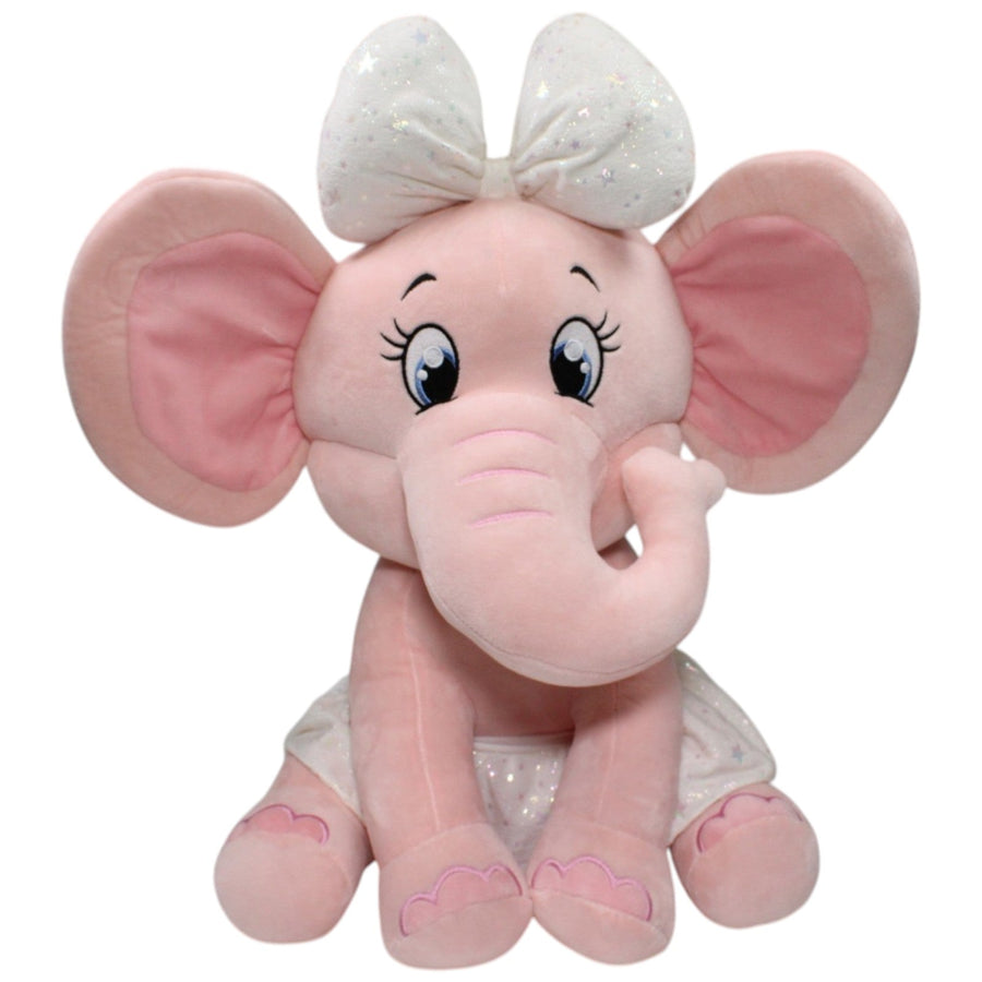 XL Rosa Elefant mit Schleife und Rock, sitzend