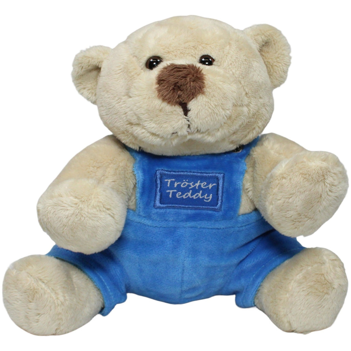 123000023258 Mathias Pamer Tröster - Teddy mit blauer Latzhose Kuscheltier Kumpel Leo 25cm Beige Blau