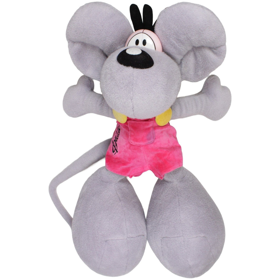 Graue XL Diddl-Maus mit pinker Latzhose