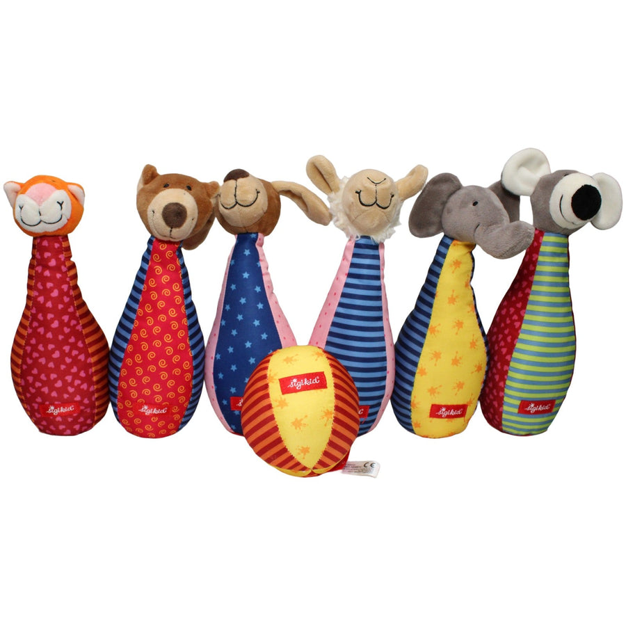 Kegel 6er Set mit Tieren und Ball