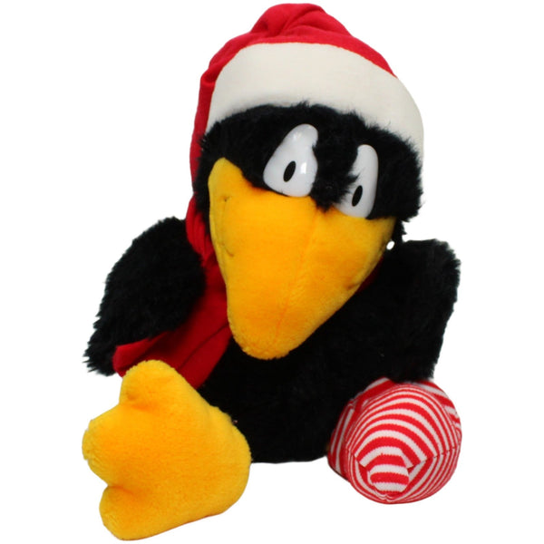 Schlenker Rabe Socke mit Weihnachtsmütze und Schal, sitzend