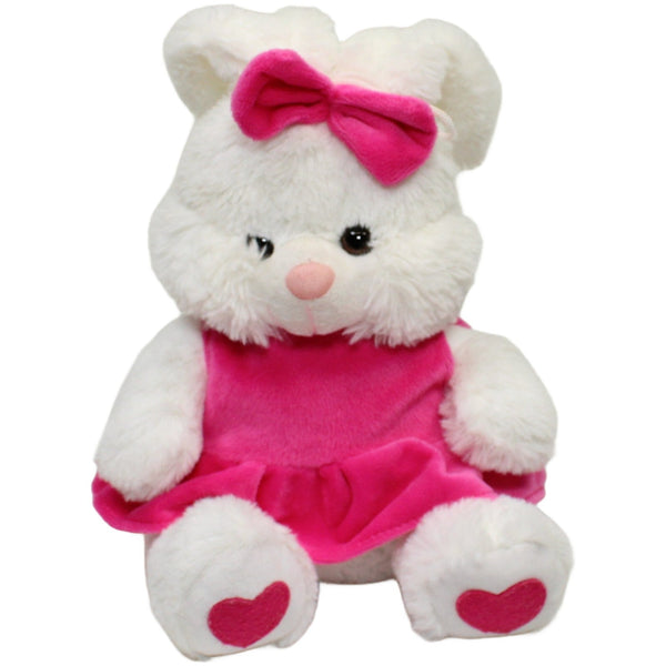 Weißer Hase mit pinkem Kleid und Schleife