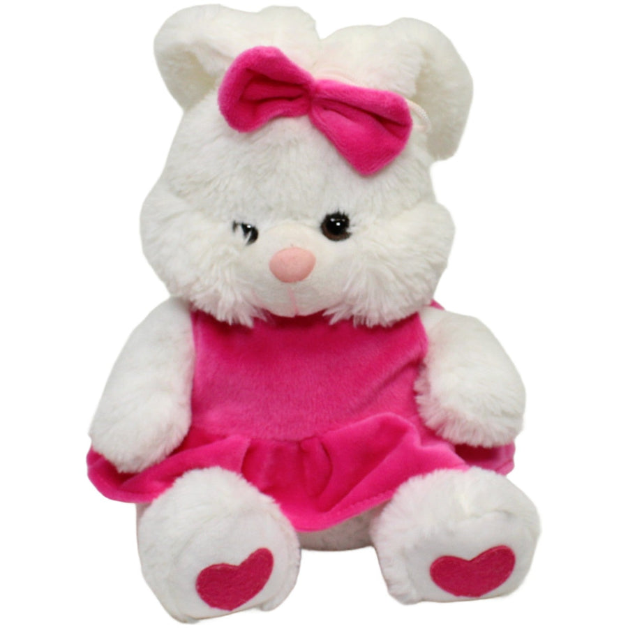 Weißer Hase mit pinkem Kleid und Schleife