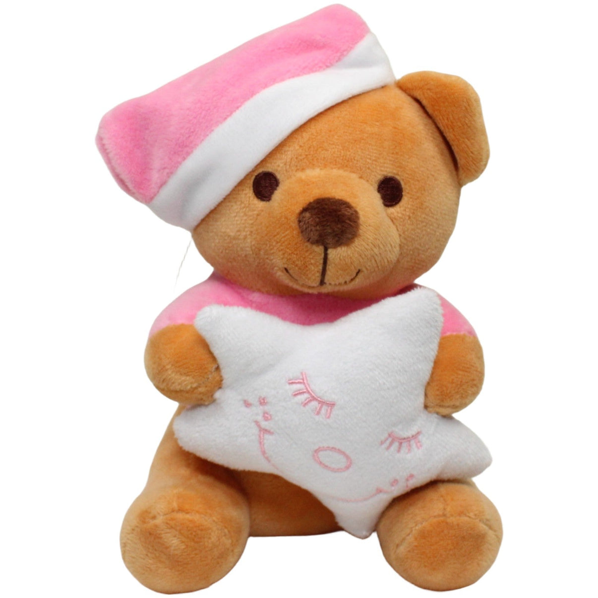 123000023890 Global Inspired Sitzender Bär mit rosa Zipfelmütze & Stern Kuscheltier Kumpel Leo 20cm Braun Bär