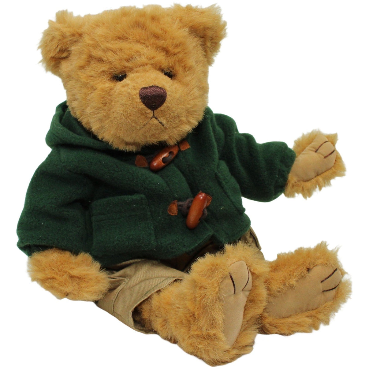 123000023931 inter - präsent Großer Teddy mit grüner Jacke & Hose, sitzend Kuscheltier Kumpel Leo 35cm Beige Braun