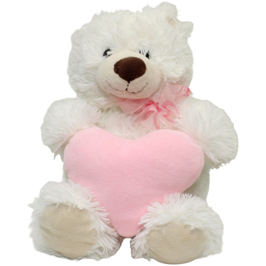 Weißer Teddy mit rosa Herz, sitzend