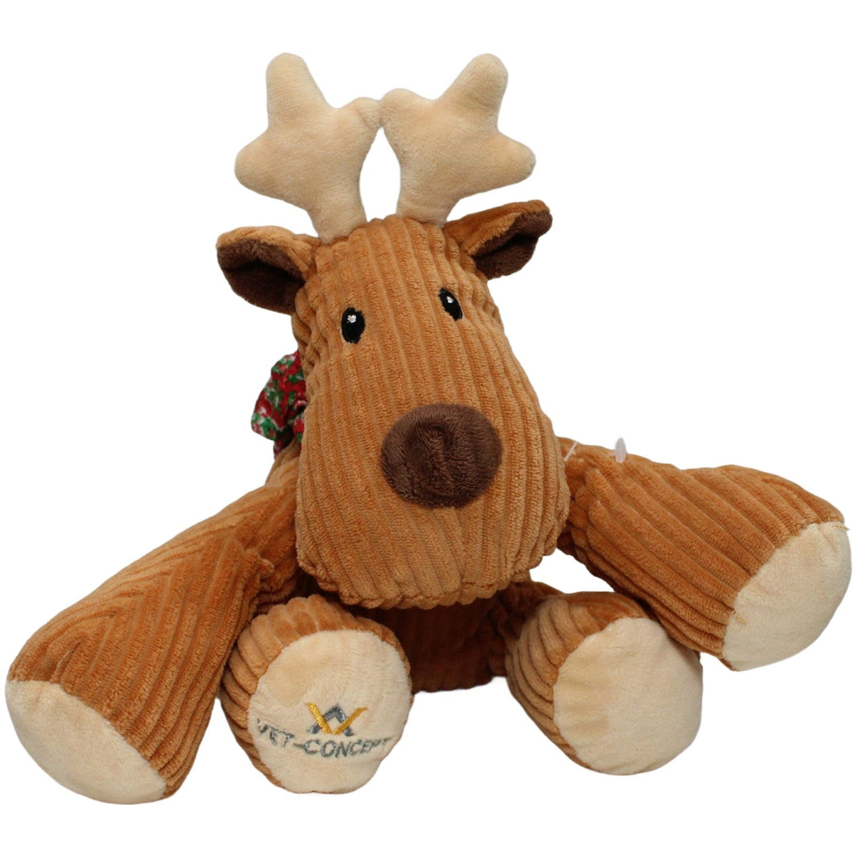 123000024085 Vet Concept Sitzendes Rentier mit Schal Hundespielzeug Kumpel Leo 25cm Beige Braun