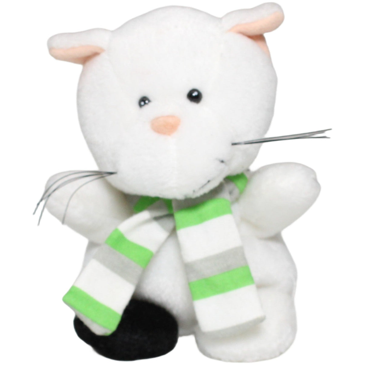 123000024105 NICI Weiße Katze mit schwarzer Pfote & gestreiftem Schal Kuscheltier Kumpel Leo 10cm _Wieder Da_ ebay - stofftiere