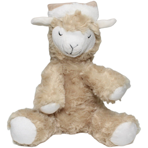 Schlafendes Lama mit Zipfelmütze, sitzend