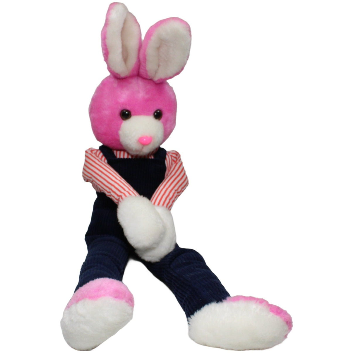 123000024180 Unbekannt Knee Hugger, pinker Hase in Latzhose Kuscheltier Kumpel Leo 55cm _Vintage_ Blau