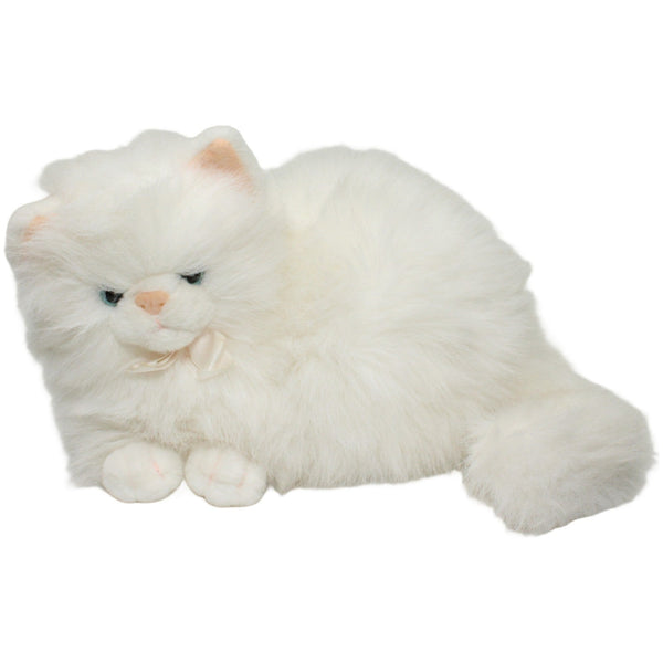 Flauschige weiße Katze, liegend