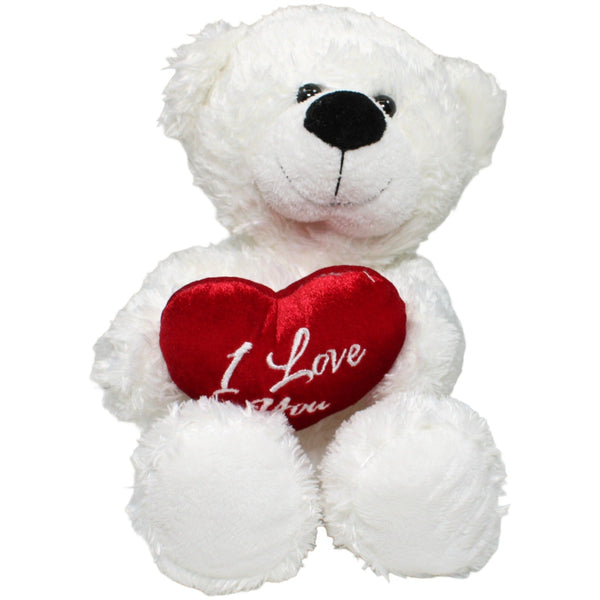 Süßer weißer Schlenker-Teddybär mit rotem Herz "I Love You"