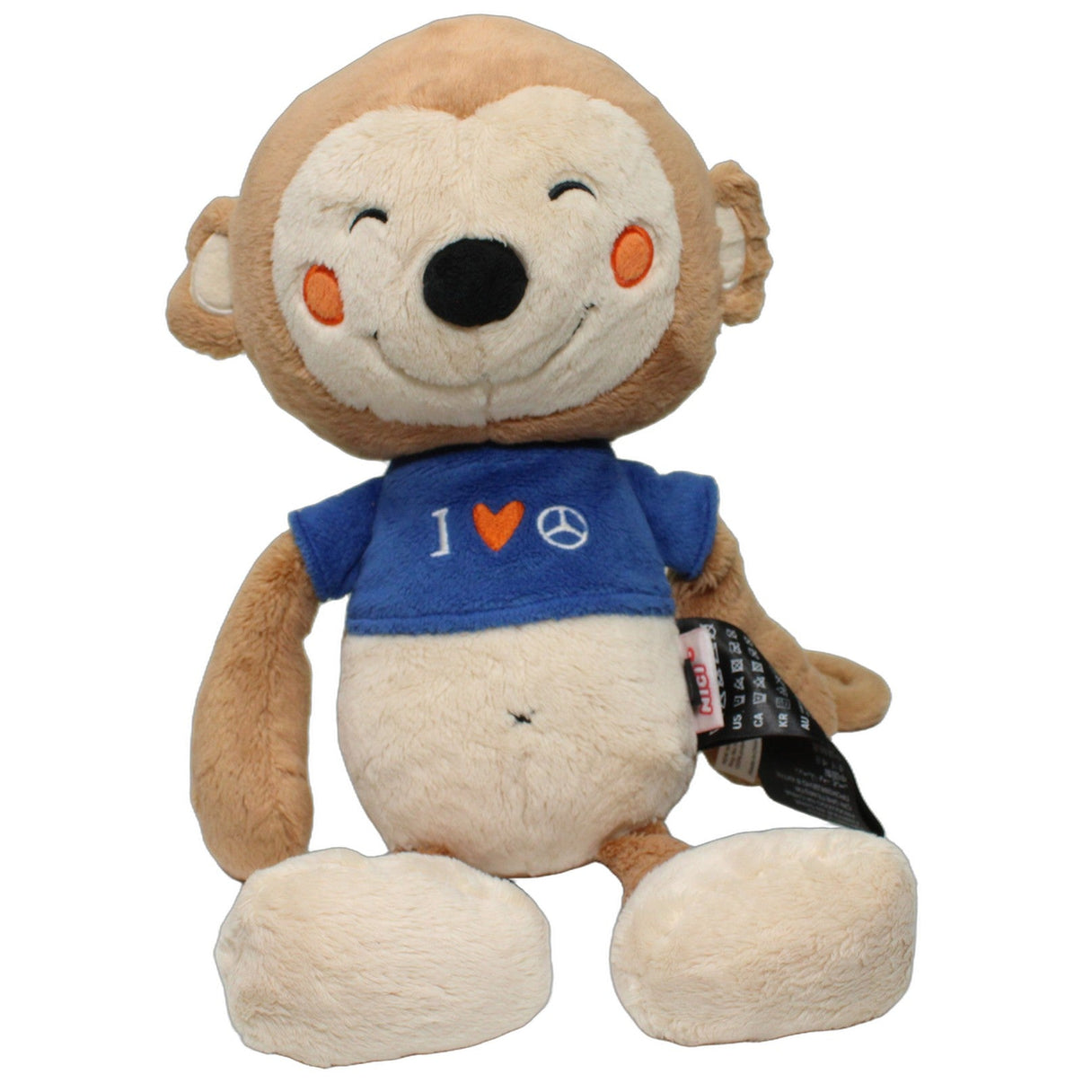 123000024978 NICI Mercedes-Benz, großer Schlenker-Affe mit Shirt "I 🧡 Mercedes" Kuscheltier Kumpel Leo 38cm Affe Beige