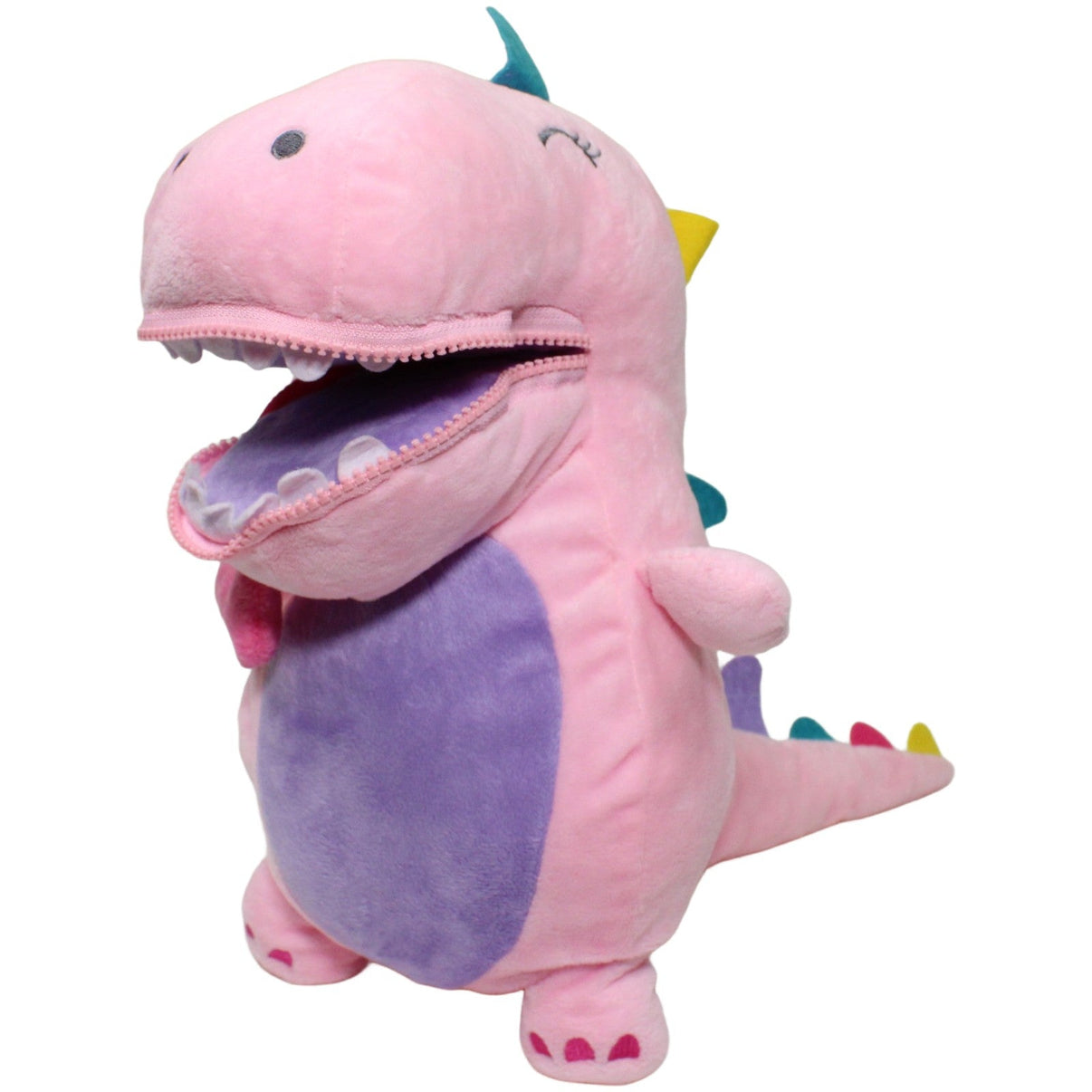 123000024999 Dunelm Süßer Dino mit Reisverschluss-Mund & Knochen, rosa Kuscheltier Kumpel Leo 30cm Dinosaurier ebay-stofftiere