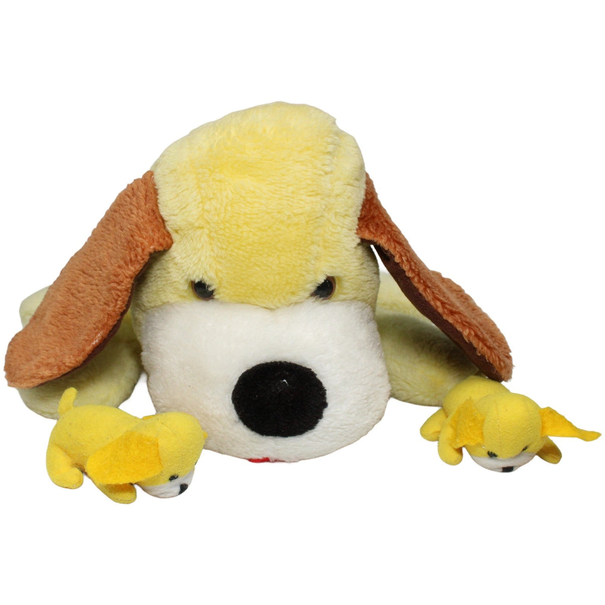 123000025090 Neckermann Gelber Hund mit 2 Babys Kuscheltier Kumpel Leo 32cm 9cm _Vintage_