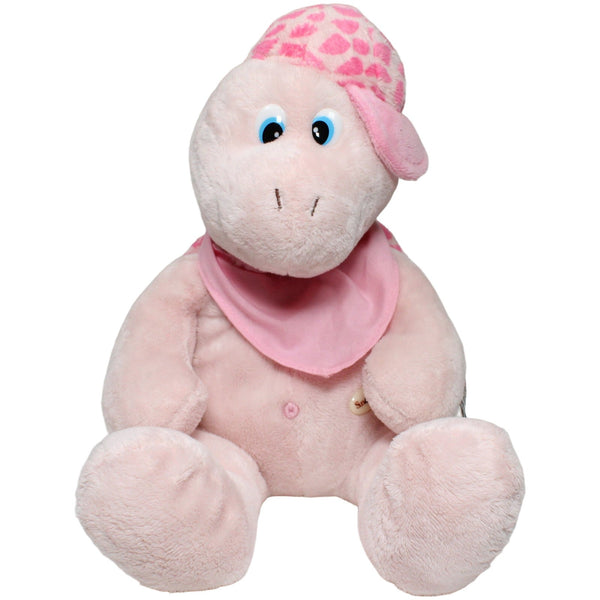 Große rosa Schildkröte mit Mütze, sitzend