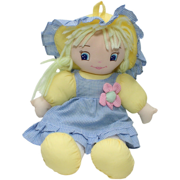 Puppe mit kariertem Kleid, gelb-blau