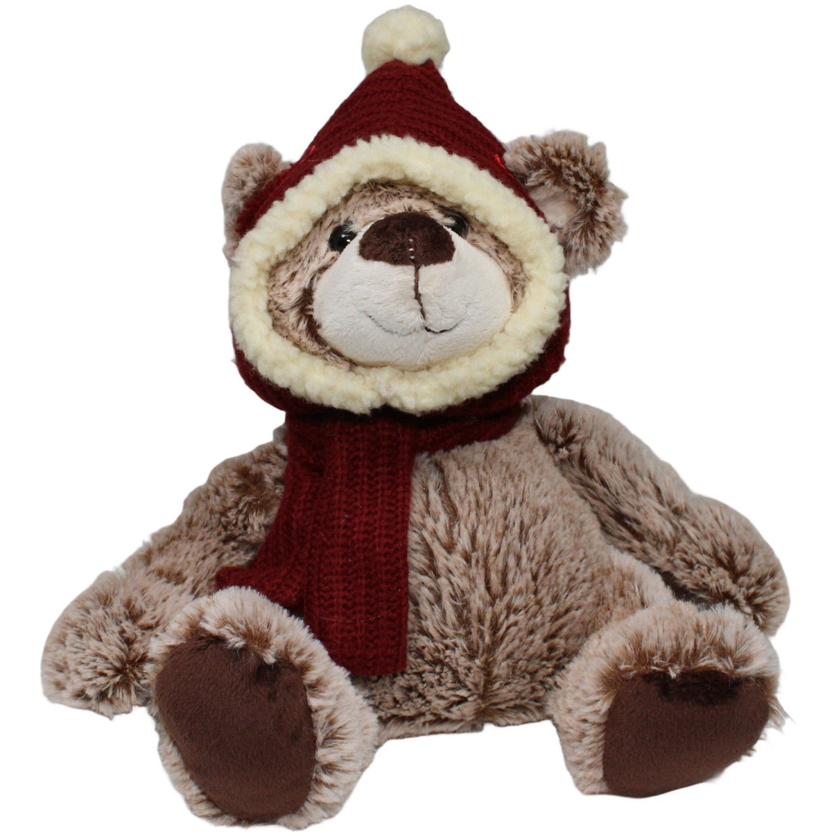 123000025256 Müller Süßer Bär mit dunkelroter Mütze und Schal Kuscheltier Kumpel Leo 25cm Beige Braun