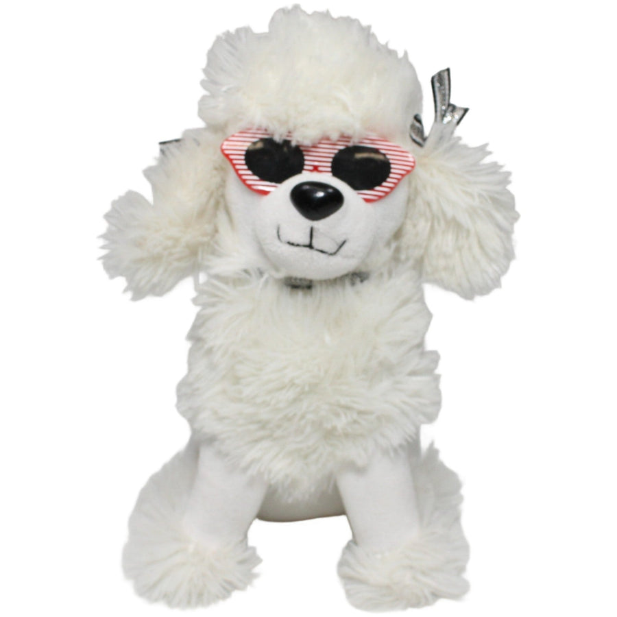 Weißer Pudel mit Sonnenbrille, sitzend