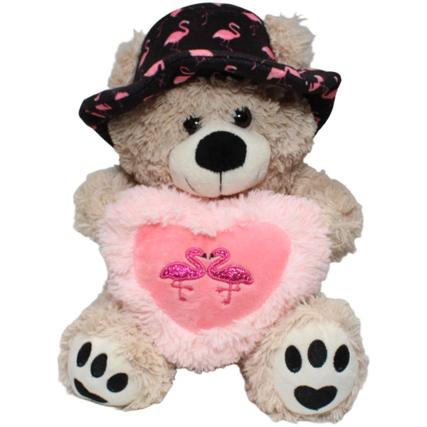 Teddy mit Flamingo-Hut & Herz, sitzend