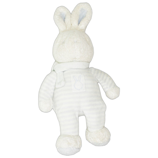 Weißer Hase, blau-weiß gestreift