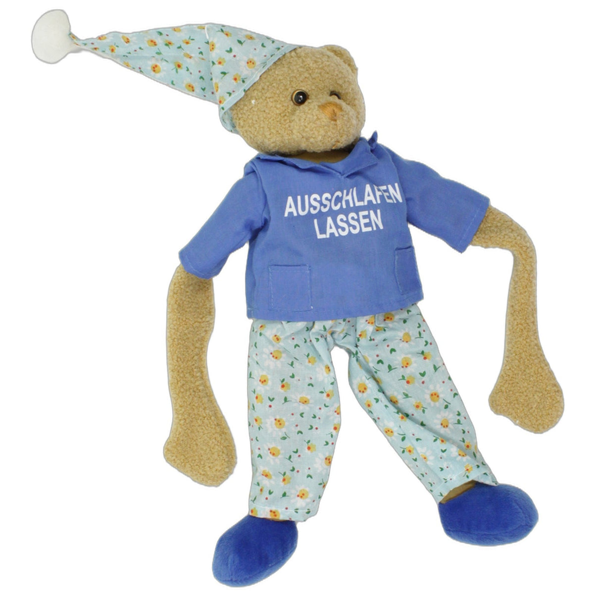 123000025978 Heunec Teddybär im Schlafanzug "Ausschlafen lassen/ Bitte wecken" Türhänger Kumpel Leo 37cm Beige Blau