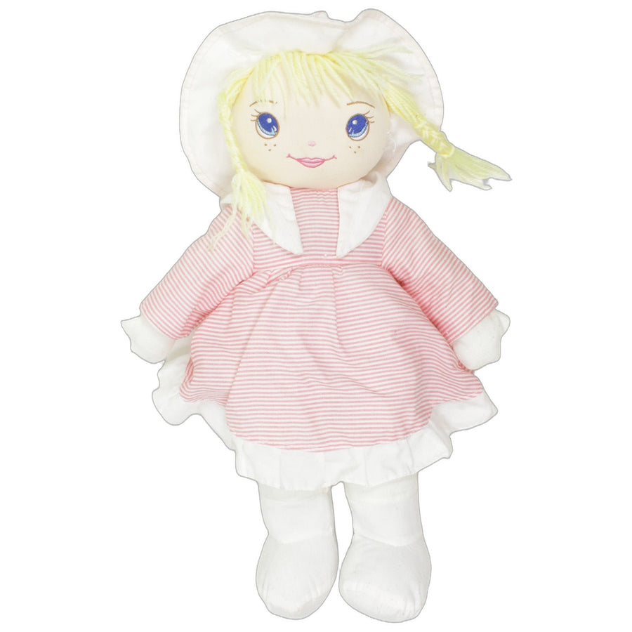 XL blonde Puppe mit rosa gestreiftem Kleid