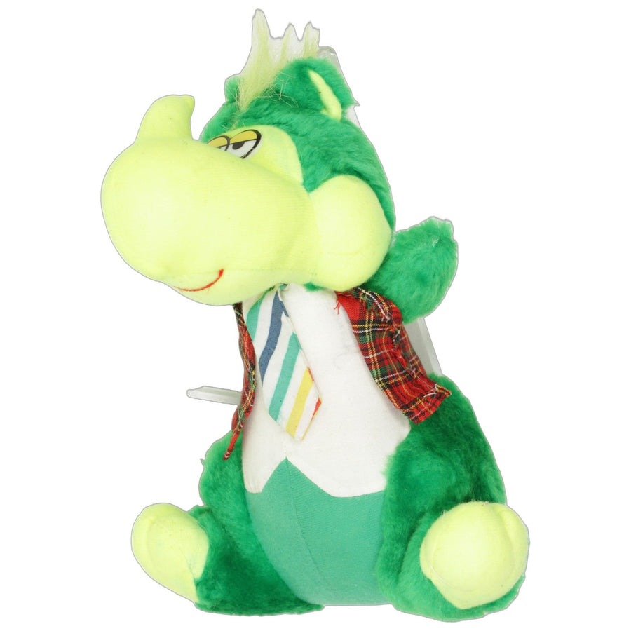 Grüner Dinosaurier mit Krawatte und karierter Weste