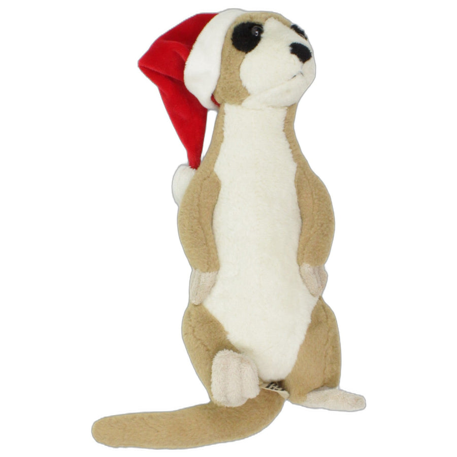 Beige-weißes Erdmännchen mit roter Mütze, stehend