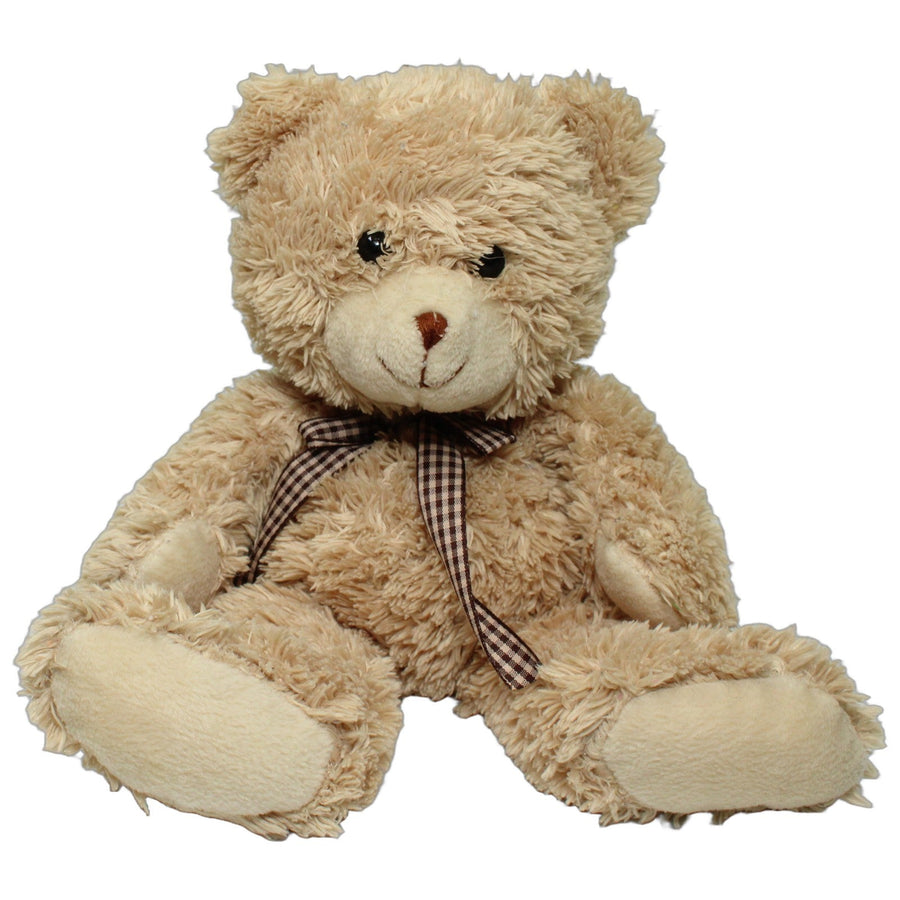 Zotteliger Teddybär mit karierter Schleife