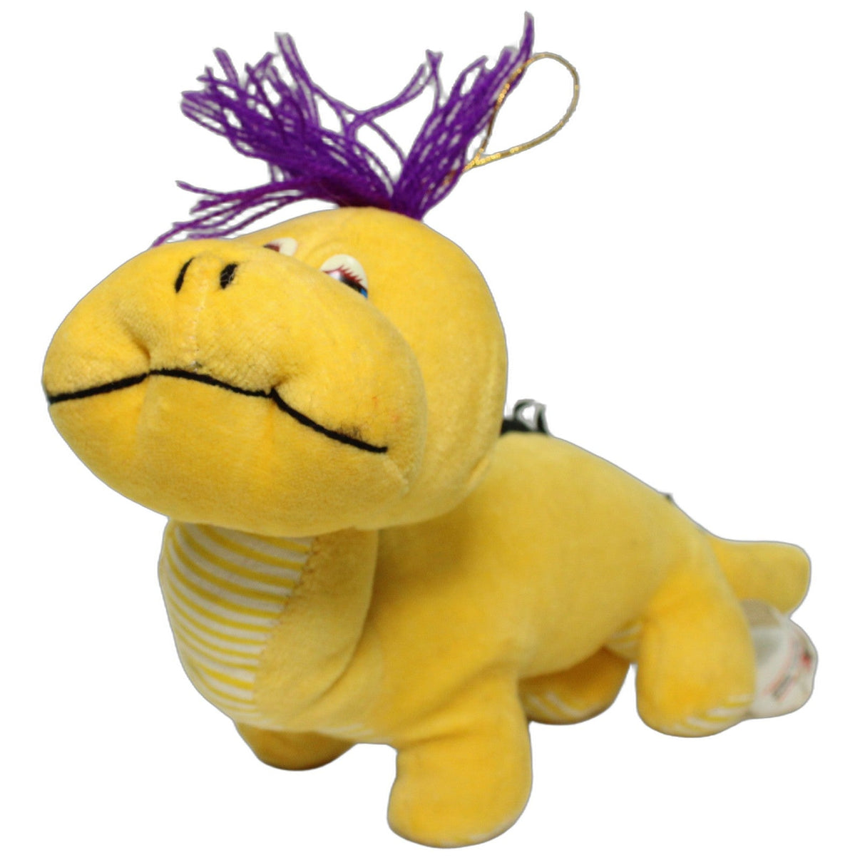 123000026407 Heunec Gelber Dinosaurier mit lila Haaren Kuscheltier Kumpel Leo 25cm _Vintage_ Dinosaurier