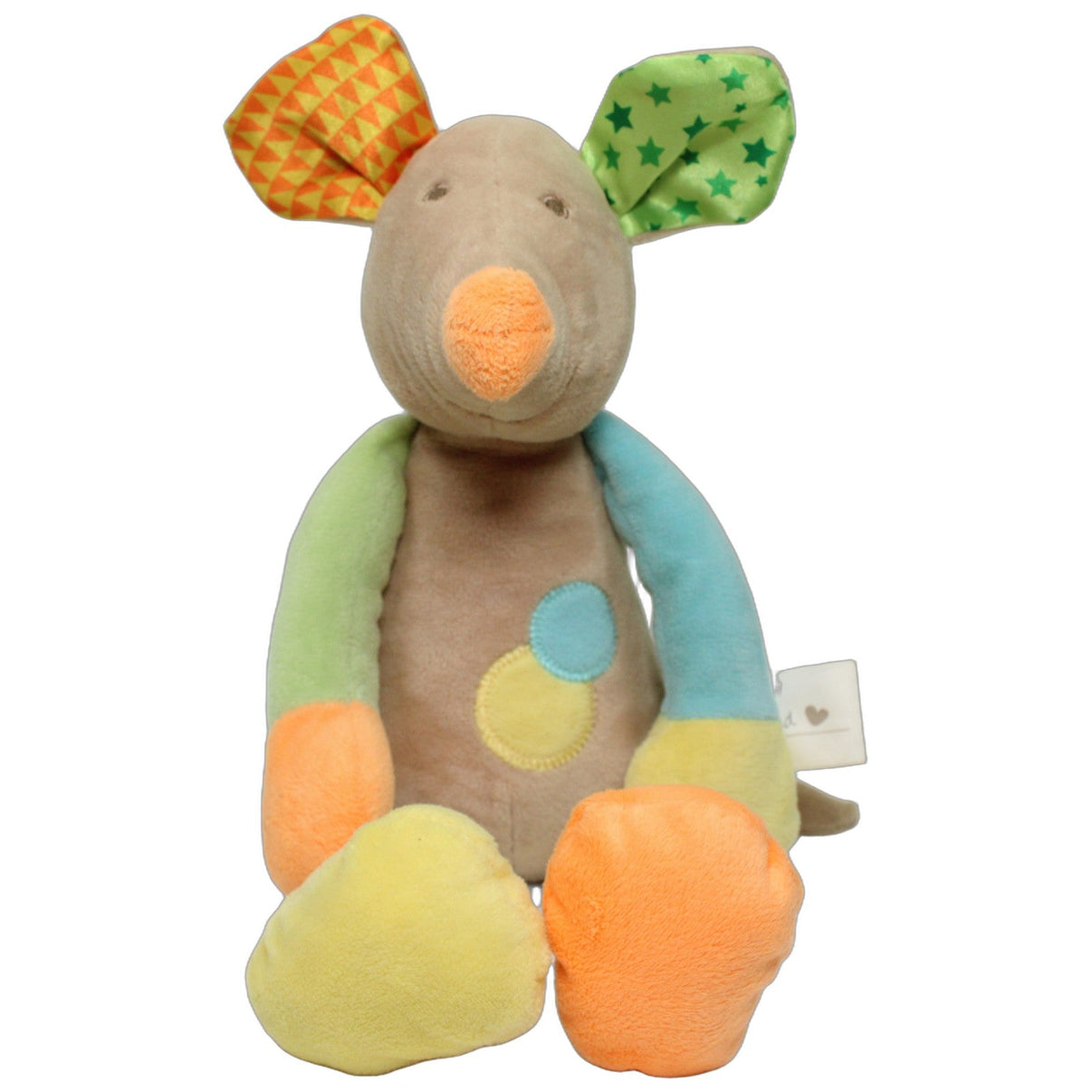 123000026410 TEDI Kuschelfreund, bunte Patchwork-Maus mit Rassel Kuscheltier Kumpel Leo 30cm ebay-20-stofftiere Gebraucht