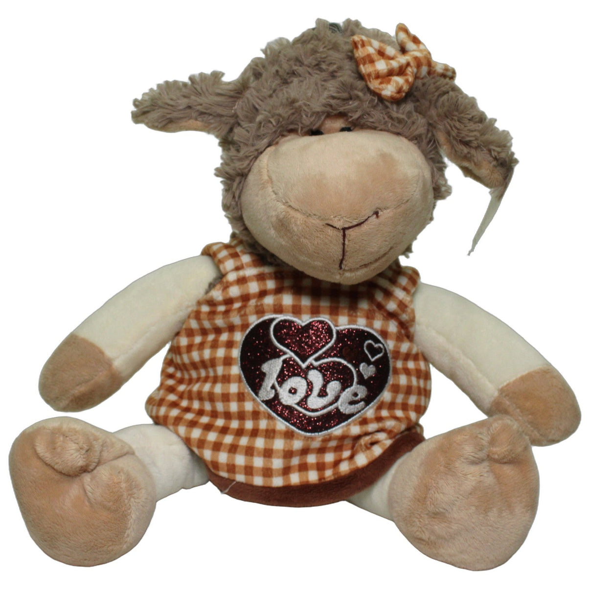 123000026632 FLOTI Flos Toys, großes Schlenker Schaf mit Kleid "love" Kuscheltier Kumpel Leo 35cm Beige Braun