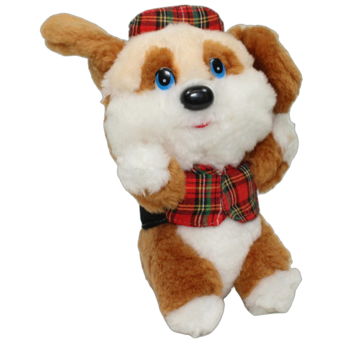 123000026661 BSB - Plüsch Import Süßer Hund mit karierter Weste & Hund Kuscheltier Kumpel Leo 15cm _Vintage_ Braun