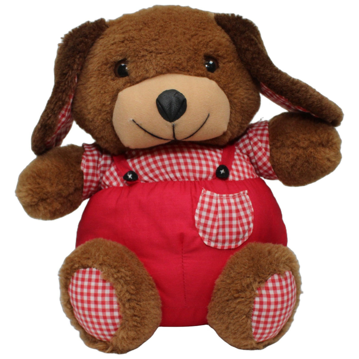 123000026684 Unbekannt Hund mit Karomuster in Latzhose, sitzend Kuscheltier Kumpel Leo 30cm Braun ebay-stofftiere