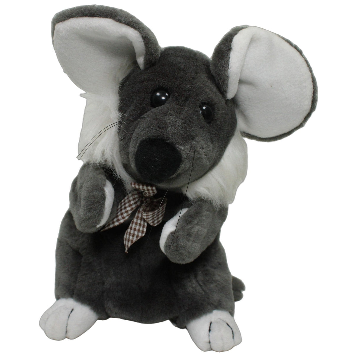 123000026705 Bauelemente Kusterer Graue Maus mit karierter Schleife Handpuppe Kumpel Leo 29cm ebay-20-stofftiere Gebraucht