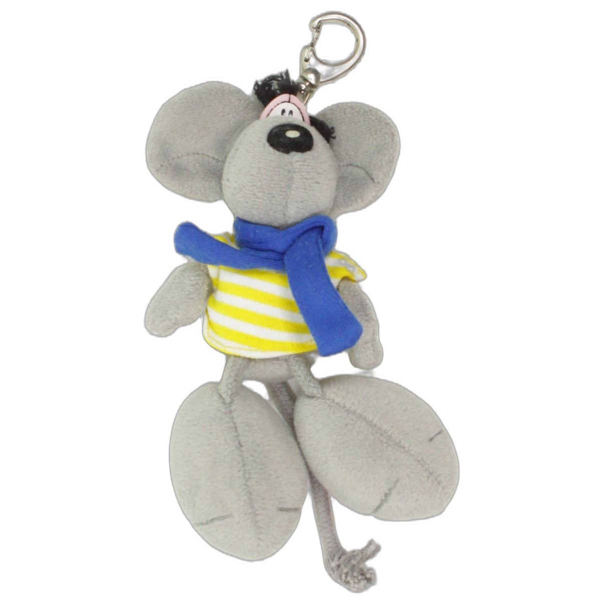 123000026871 Depesche Graue Diddl-Maus mit gelber Latzhose & blauem Schal Schlüsselanhänger Kumpel Leo 14cm _Vintage_ Blau